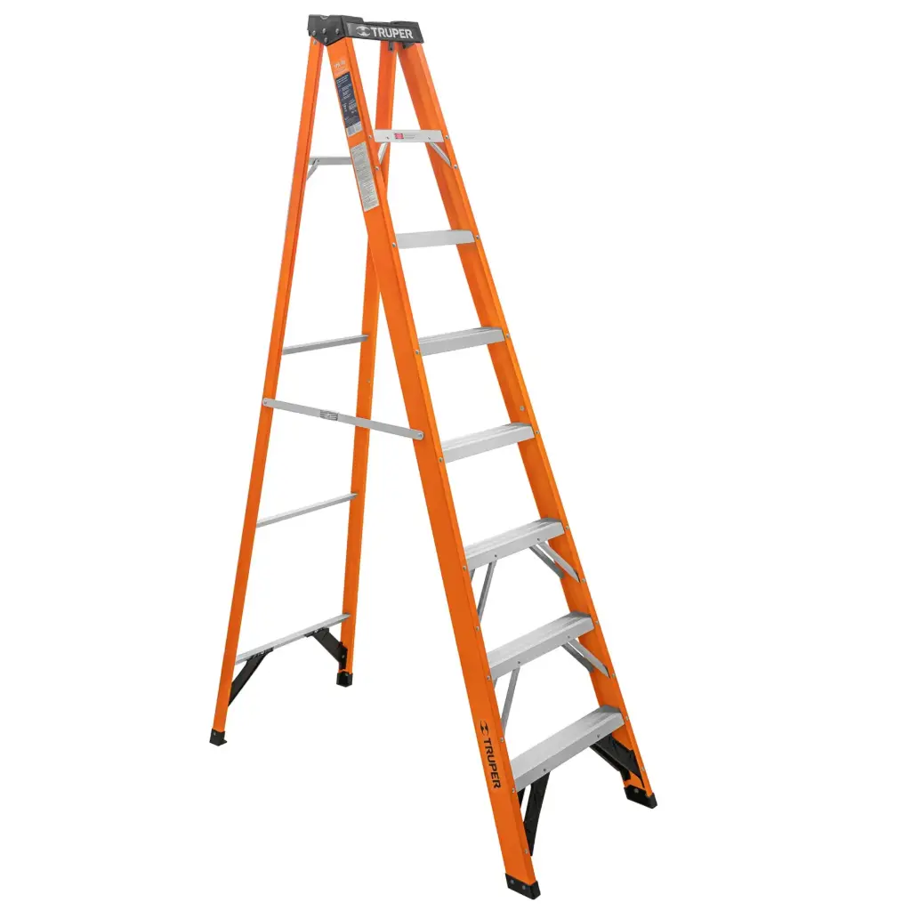 ESCALERA TIPO TIJERA , FIBRA DE VIDRIO TIPO II (10.5KG) 7 PELDAÑOS TRUPER