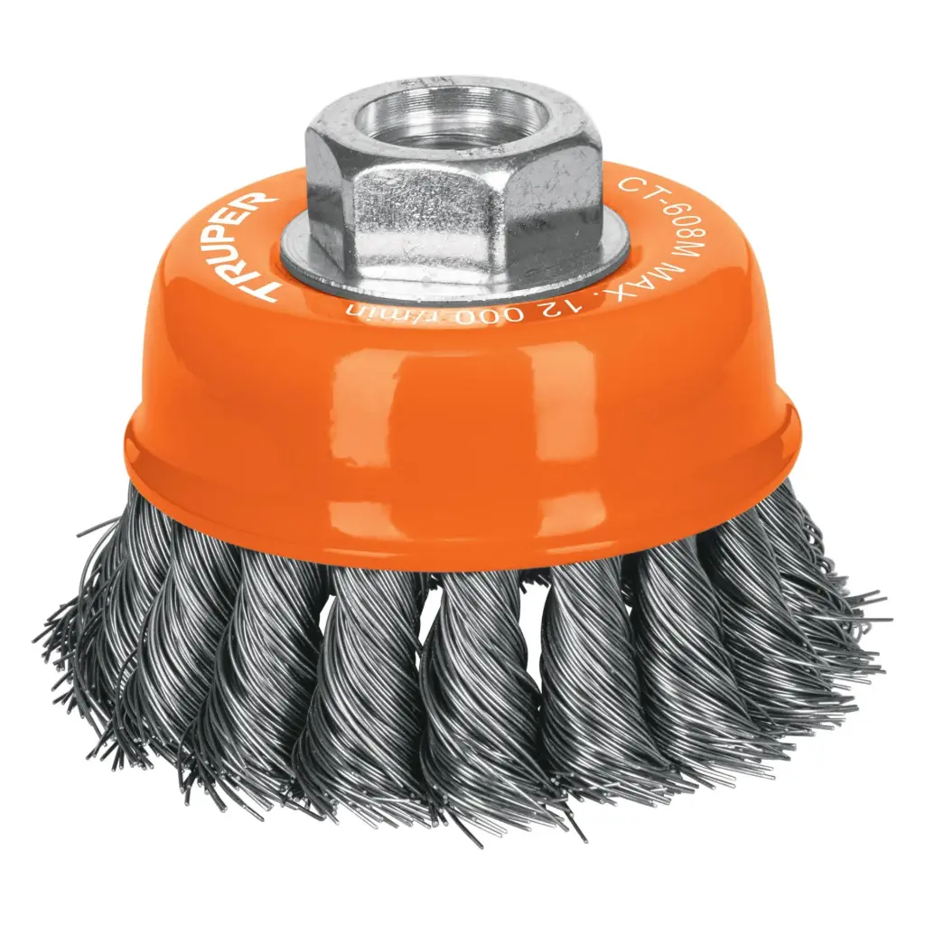 [14184] ESCOBILLAS TIPO COPA , ALAMBRE TRENZADO FINO, DIAMETRO 3" 18MM TRUPER