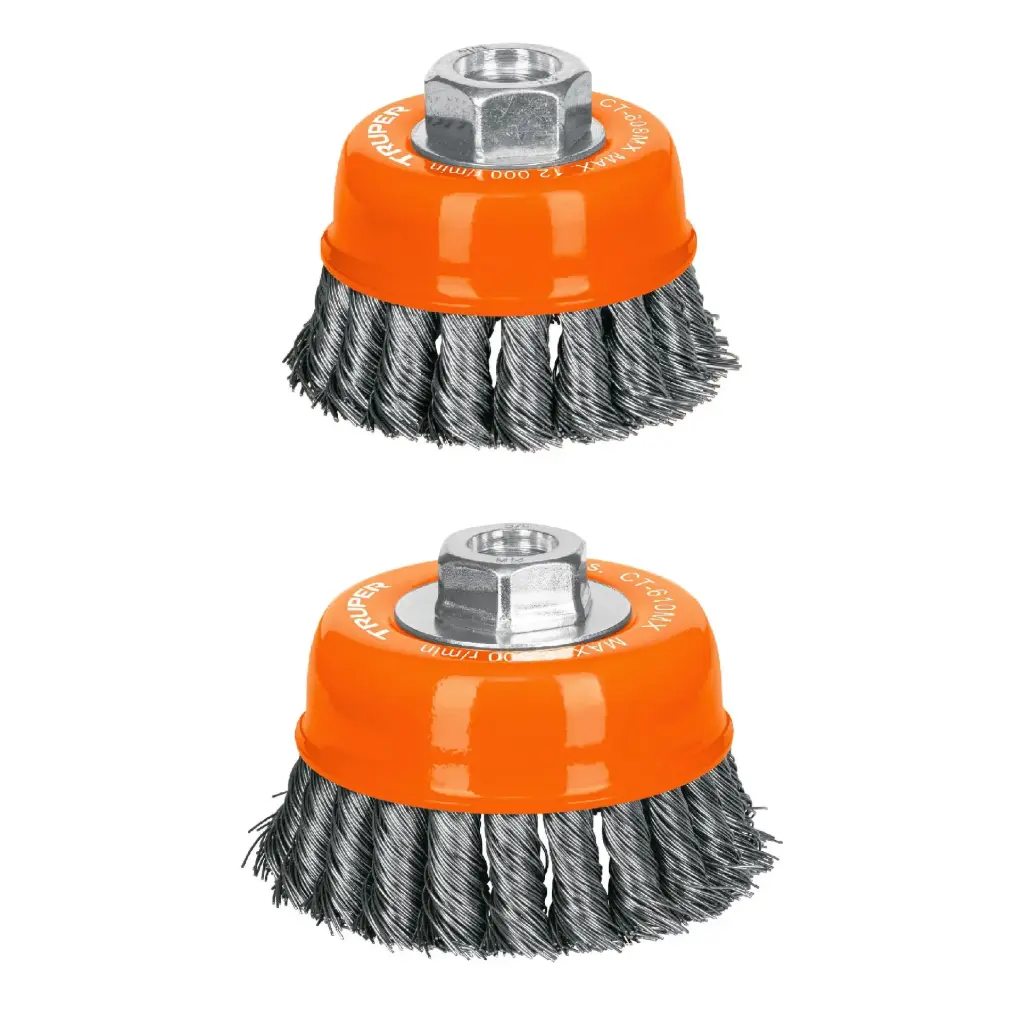 [17530] ESCOBILLAS TIPO COPA, ALAMBRE TRENZADO GRUESO , DIAMETRO 3" 18MM TRUPER