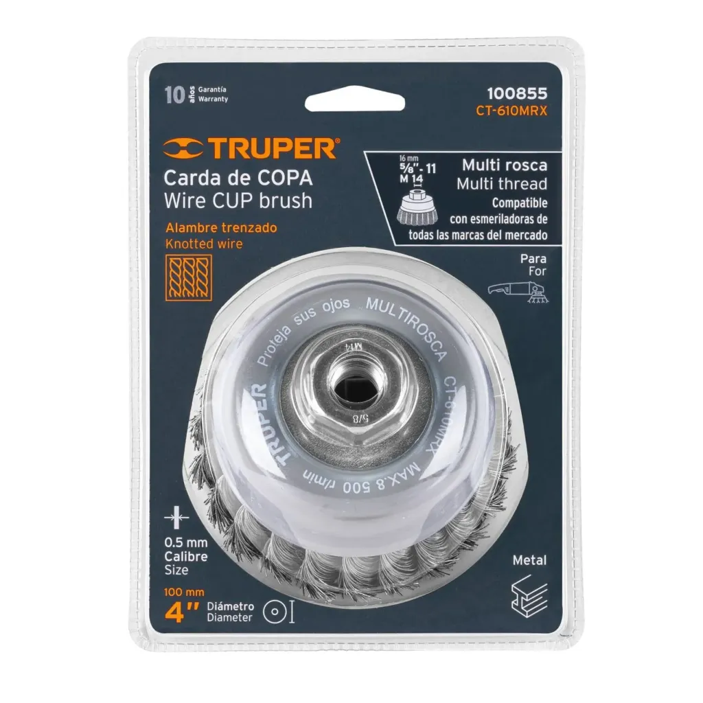 ESCOBILLA TIPO COPA ,ALAMBRE TRENZADO GRUESO, DIAMETRO 4" 23MM TRUPER