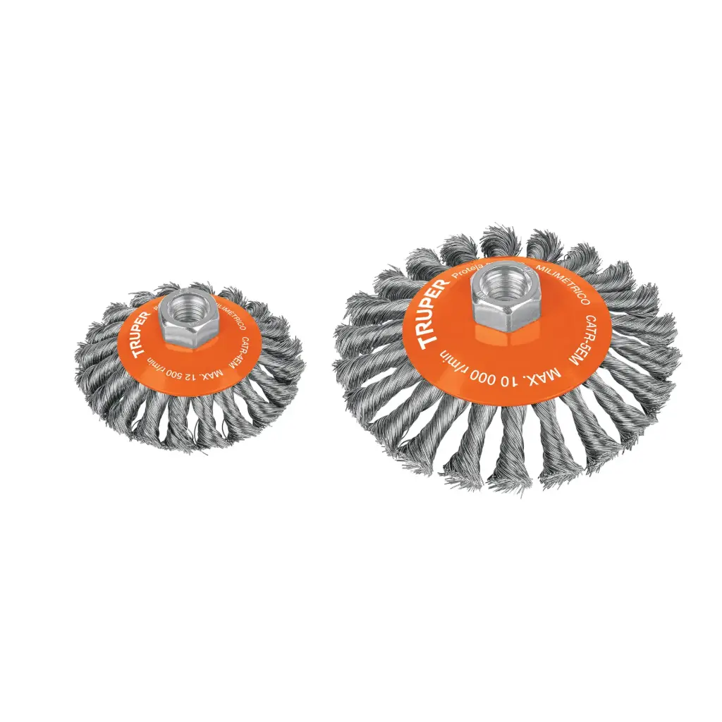ESCOBILLAS TIPO PLATO, ALAMBRE TRENZADO, DIAMETRO 4" 22MM-CATR-4EM-14188-TRUPER