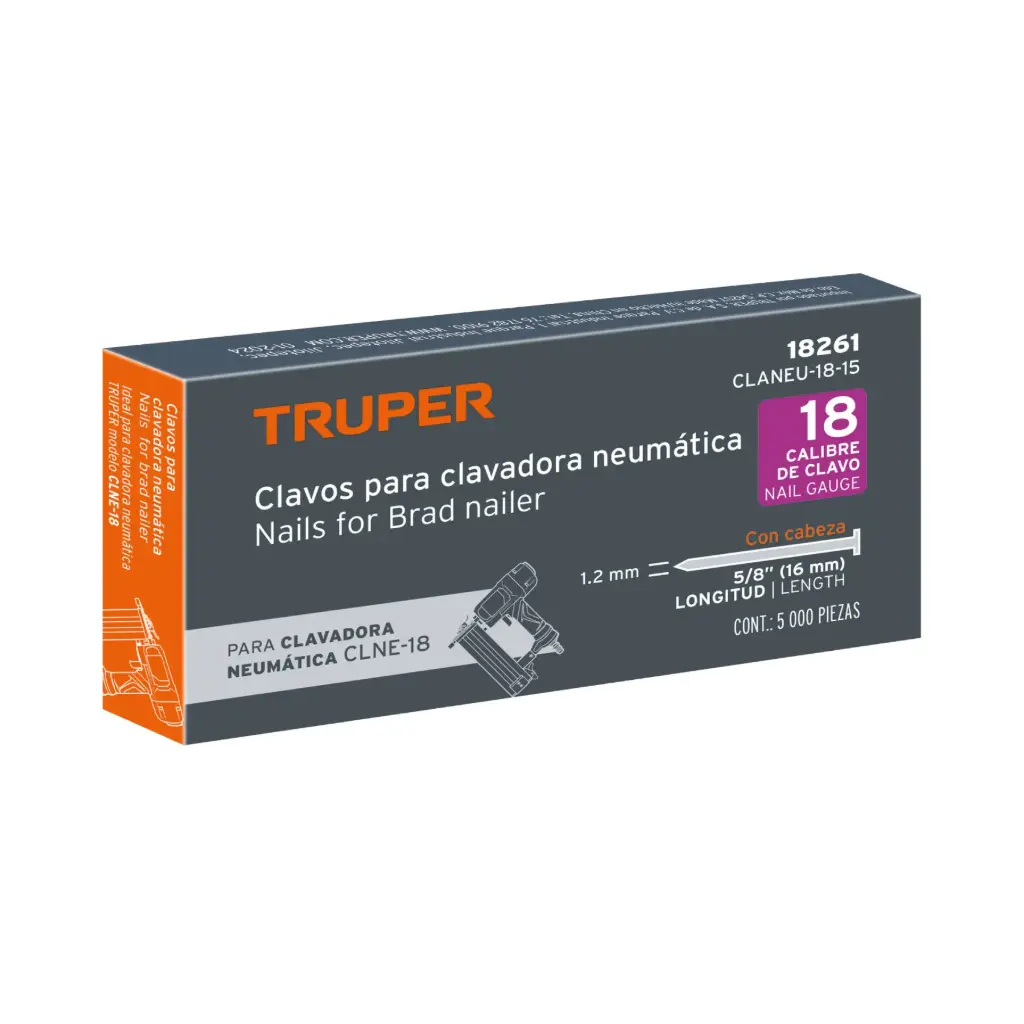 [18261] CLAVOS CALIBRE 18 LARGO 5/8"(15MM) TRUPER X 5000PZA