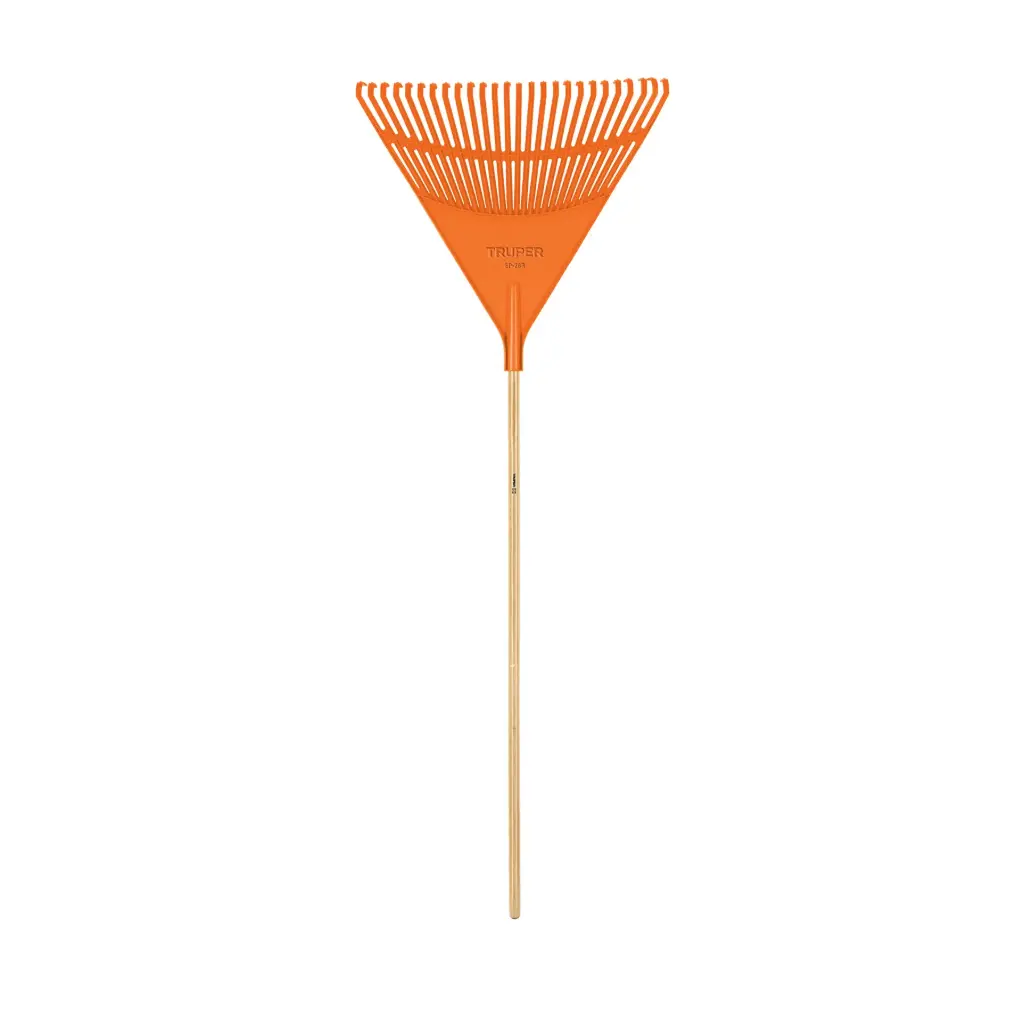 ESCOBA PLÁSTICA RÍGIDA PARA JARDÍN, 26 DIENTES, MANGO 48"