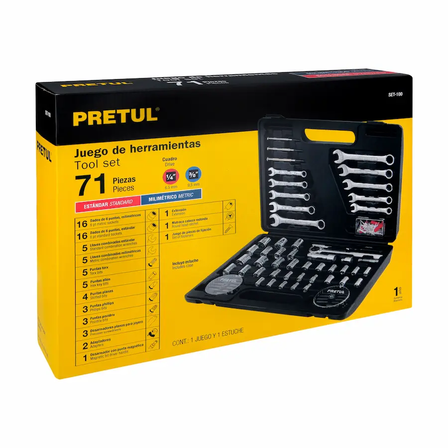 [22980] JUEGO DE 71 PIEZAS 1/4" 3/8" PRETUL