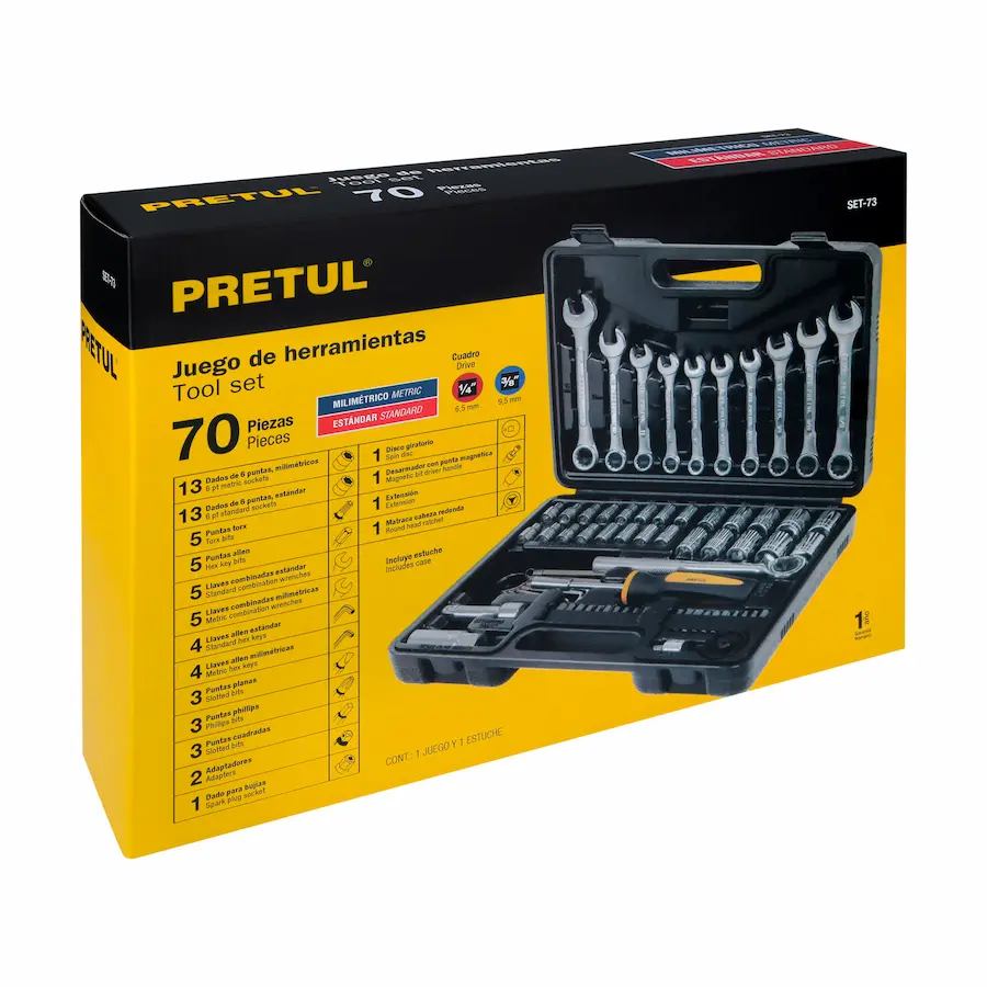 JUEGO DE 70 PIEZAS 1/4" 3/8" PRETUL