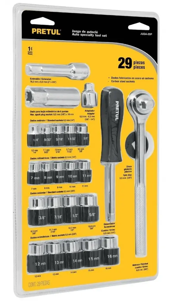 [23974] JUEGO DE 29 PIEZAS 1/4" 3/8" PRETUL