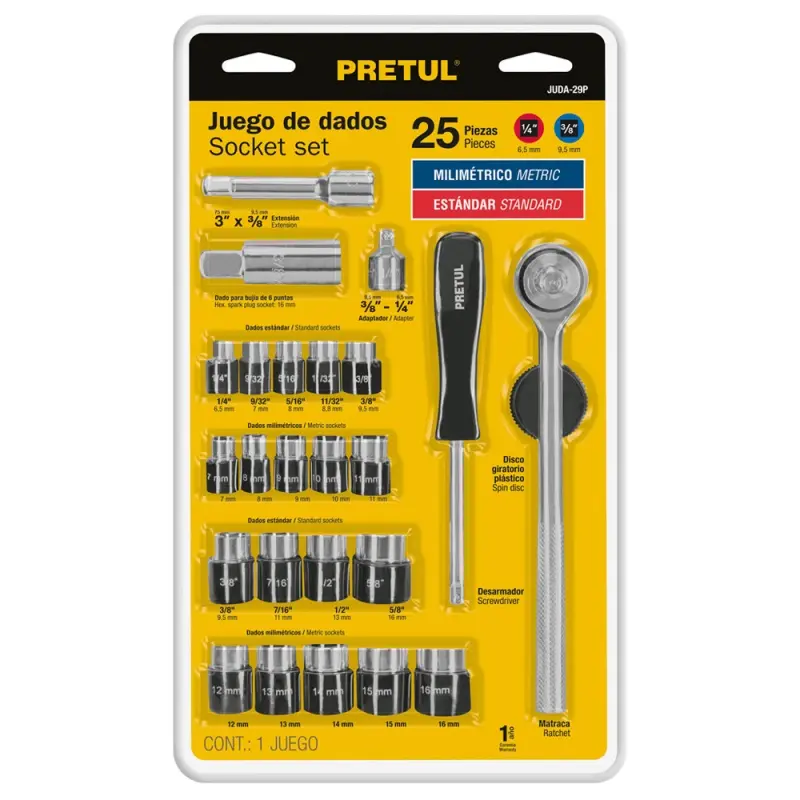 [21162] JUEGO DE 25 PIEZAS, PRETUL 1/4" 3/8" PRETUL