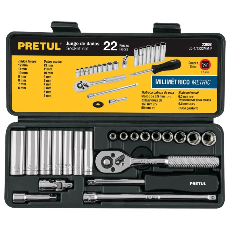 JUEGO DE 22 PIEZAS ,MM, 1/4" PRETUL