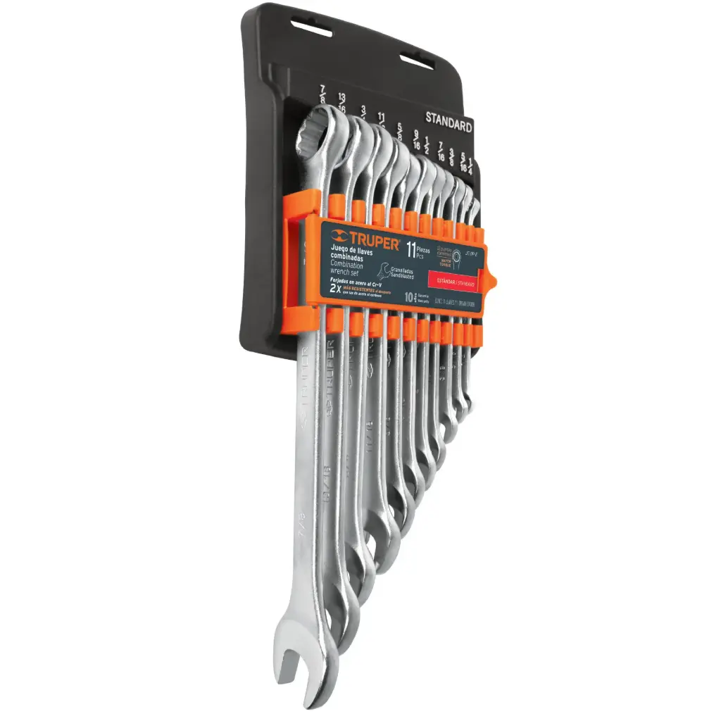 [15781] JUEGO DE 11 LLAVES MIXTAS GRANALLADAS PULGADAS TRUPER