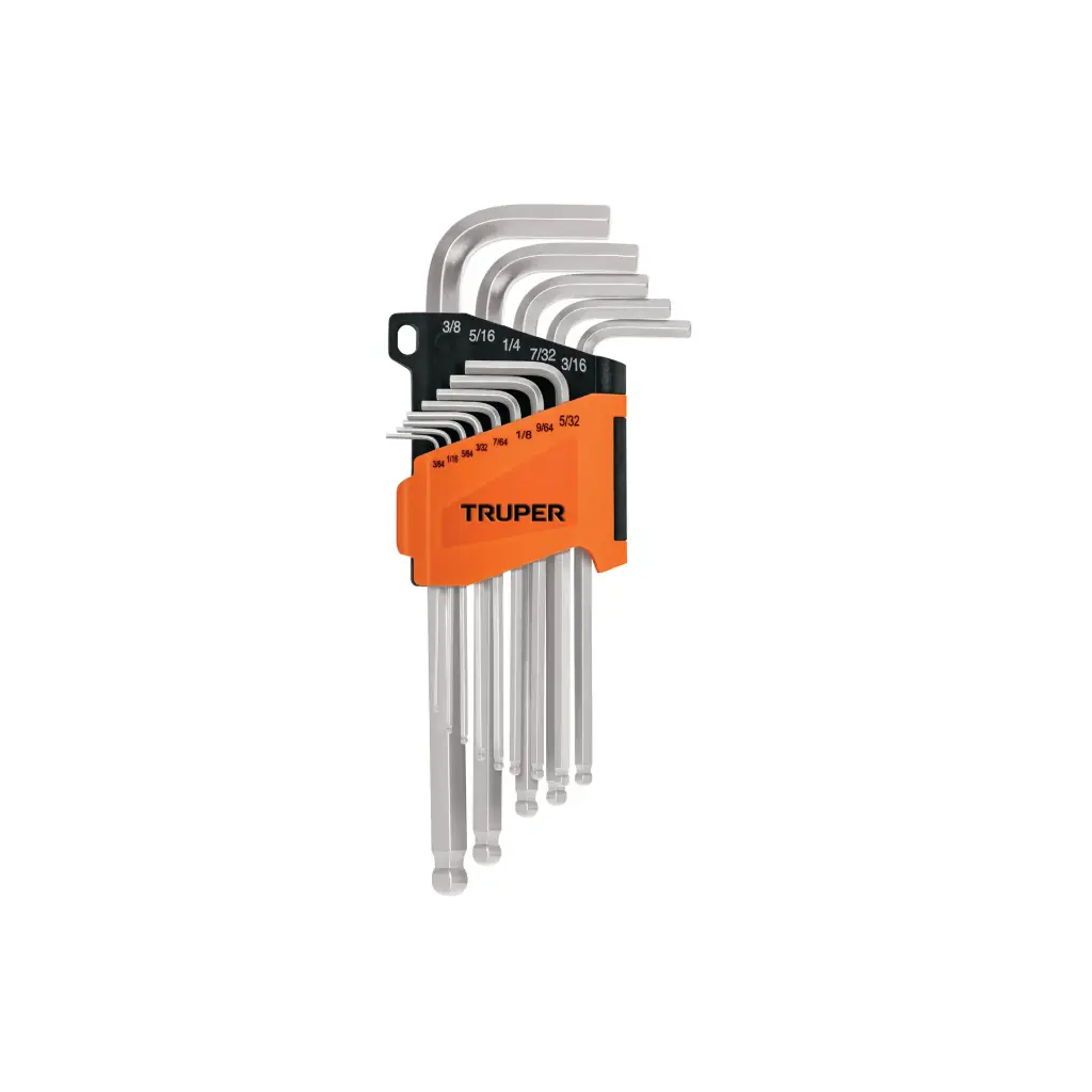 [13645] JUEGOS DE LLAVE ALLEN LARGAS, PUNTA BOLA , ORGANIZADOR PLASTICO ABATIBLE 3/64"-3/8" TRUPER