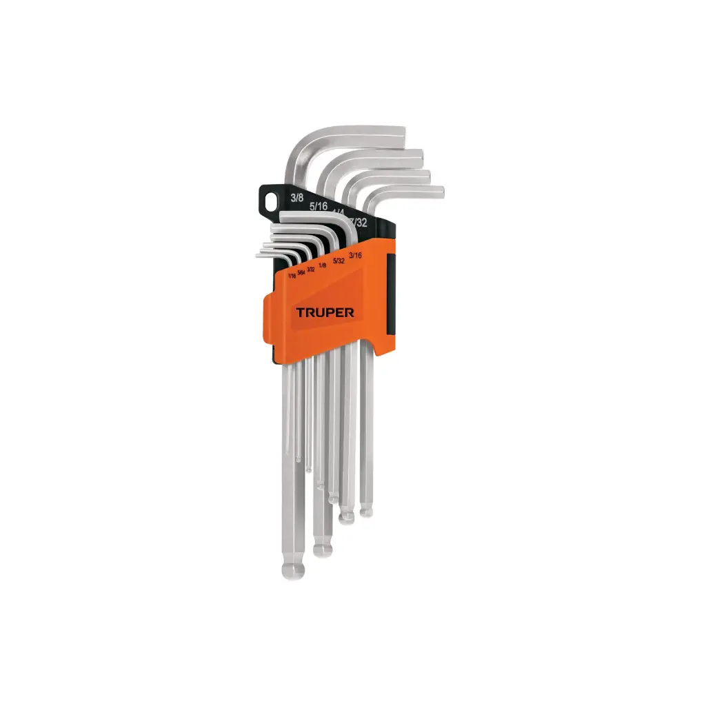 JUEGOS DE LLAVE ALLEN LARGAS, PUNTA BOLA , ORGANIZADOR PLASTICO ABATIBLE 1/16"-3/8" TRUPER