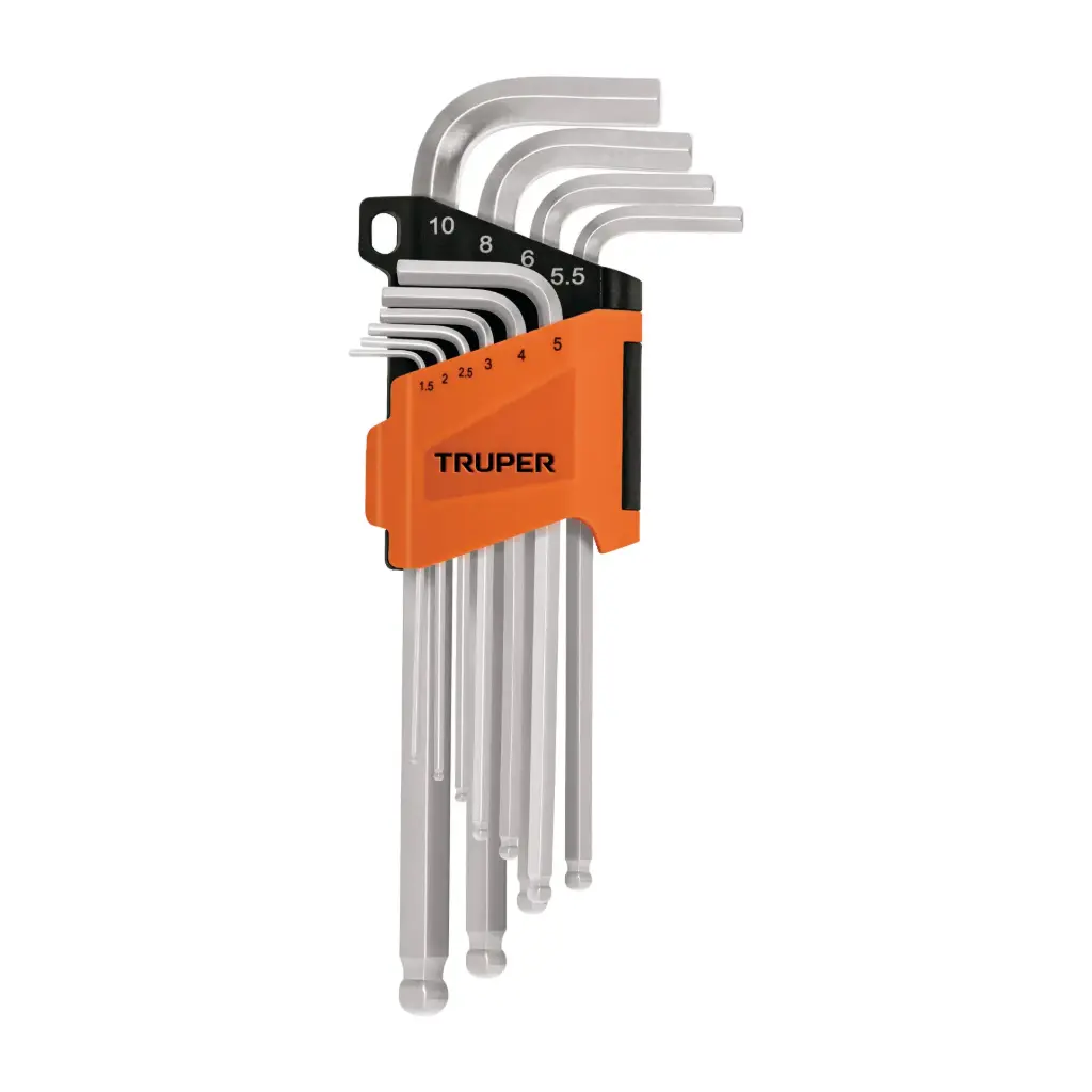 [13644] JUEGOS DE LLAVE ALLEN LARGAS, PUNTA BOLA , ORGANIZADOR PLASTICO ABATIBLE 1.5MM-10MM TRUPER