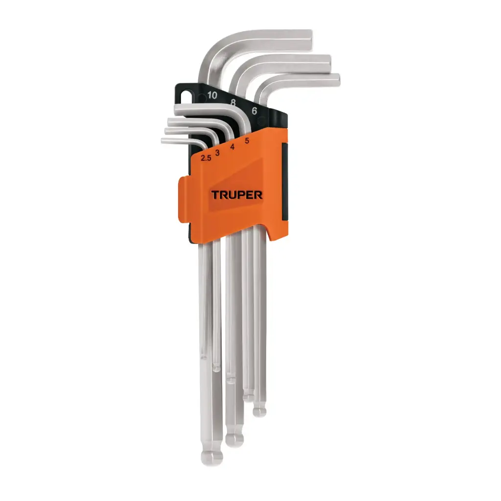 [15548] JUEGOS DE LLAVE ALLEN LARGAS, PUNTA BOLA , ORGANIZADOR PLASTICO ABATIBLE 2.5MM-10MM TRUPER