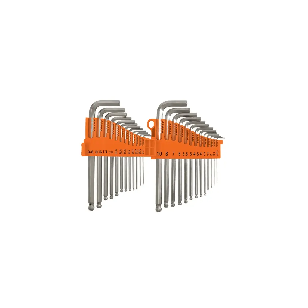 [15572] JUEGO DE 25 LLAVES ALLEN LARGAS MIXTAS, PUNTA BOLA , ORGANIZADOR PLASTICO ABATIBLE TRUPER