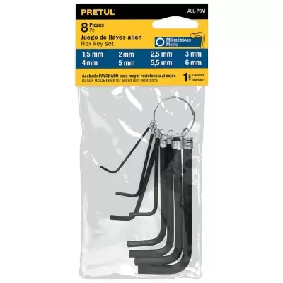 [21851] JUEGO DE LLAVES ALLEN TIPO LLAVERO , 1/5MM-6" PRETUL