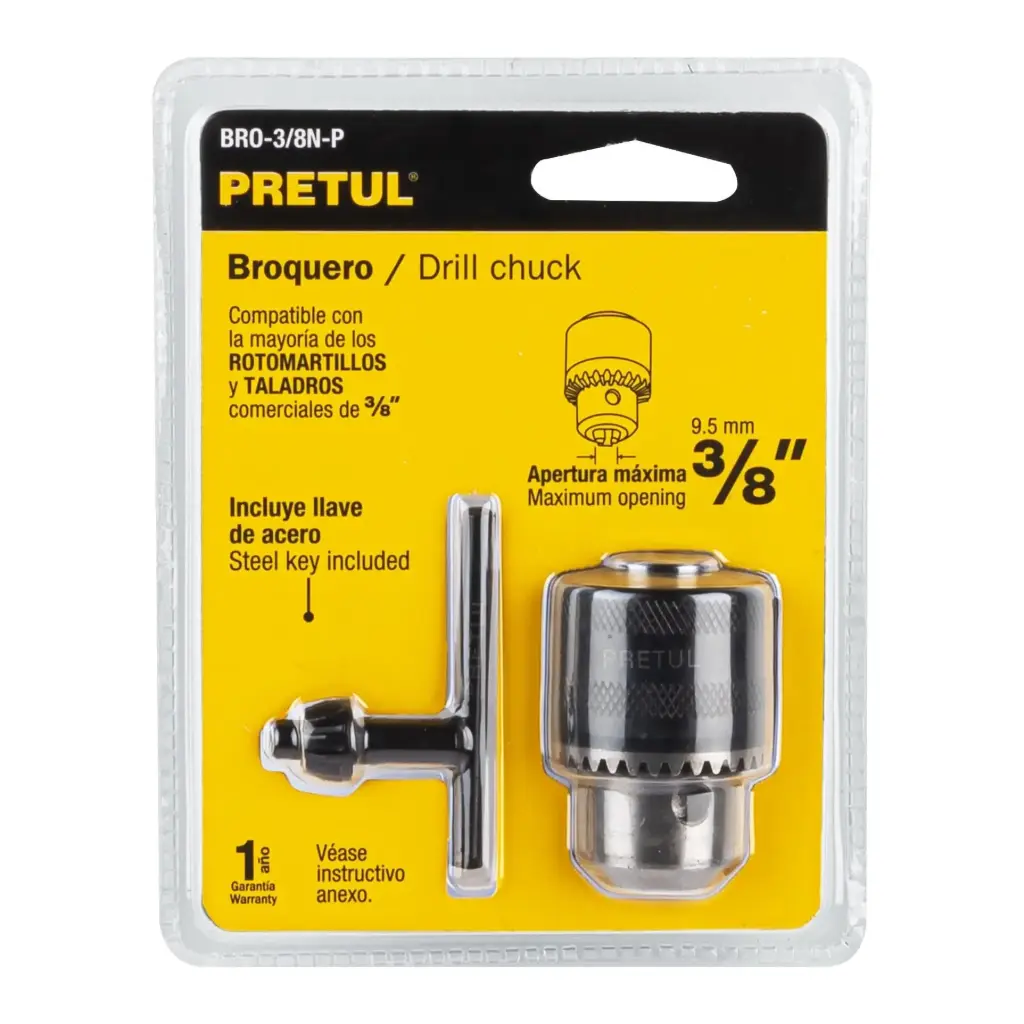 [27037] MANDRILES (CHUCKS) 3/8" CON LLAVE PRETUL
