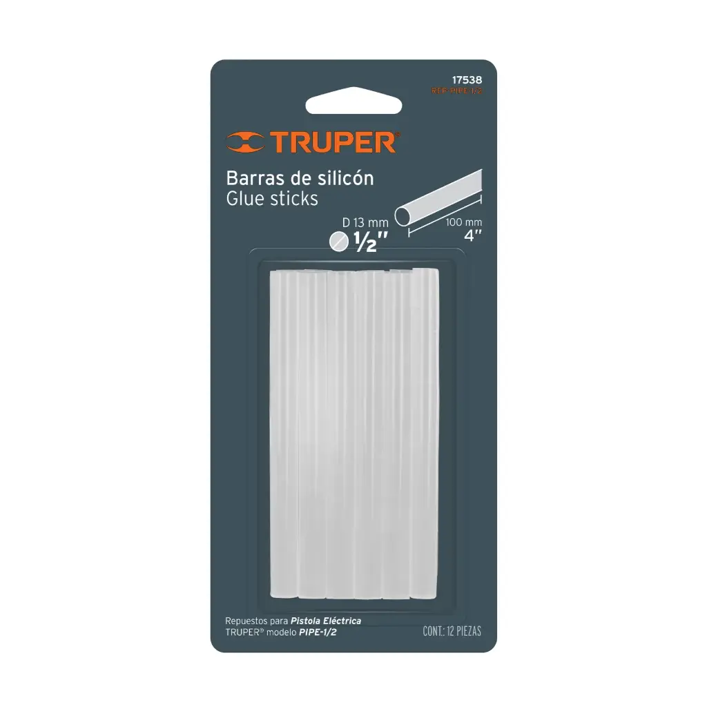 BARRAS DE SILICONA DE 1/2" 12 PIEZAS TRUPER