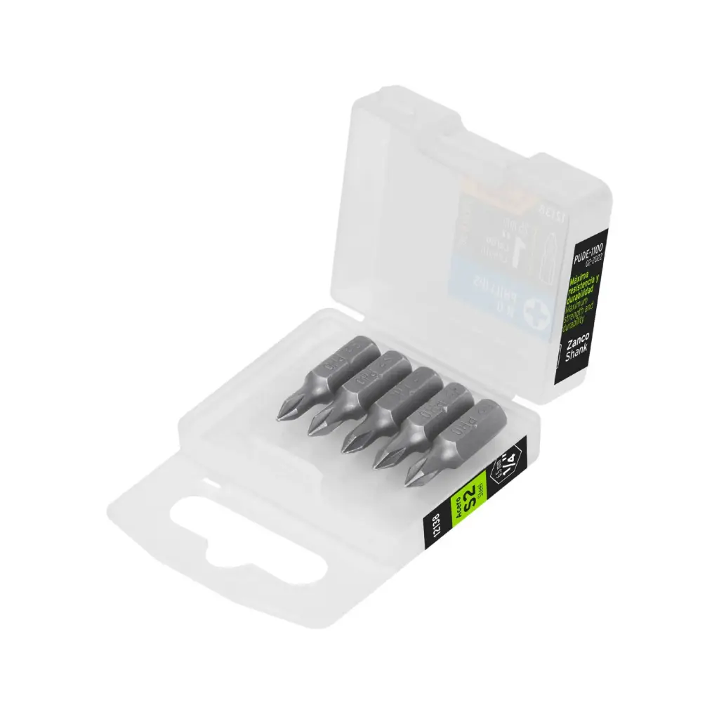 [12138] ESTUCHE CON 5 PUNTAS DE IMPACTO DE CRUZ , PH0 (IGUALES) 1" TRUPER