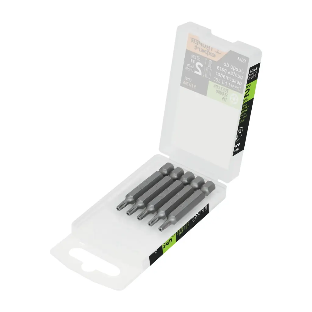 ESTUCHE CON 5 PUNTAS TORX CON SEGURO, T15 (IGUALES) 2" TRUPER