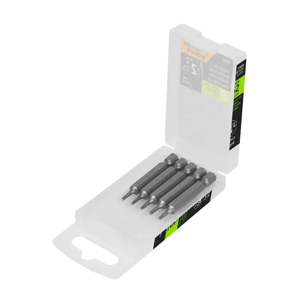 ESTUCHE CON 5 PUNTAS TORX CON SEGURO, T25 (IGUALES) 2" TRUPER