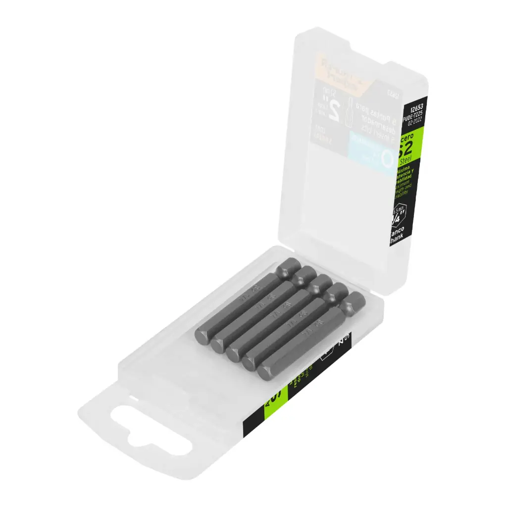 [12653] ESTUCHE CON 5 PUNTAS HEXAGONALES EN PULGADAS 1/4" (IGUALES) 2" TRUPER