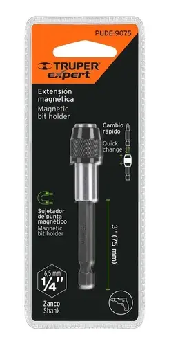 ADAPTADORES MAGNETICOS PARA PUNTAS , CAMBIO RAPIDO 75MM(UNA PIEZA)1/4" TRUPER