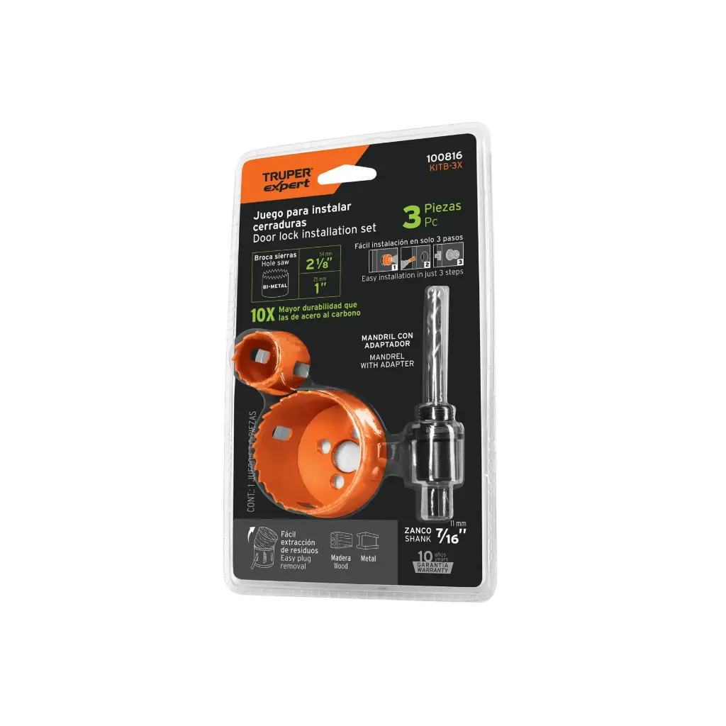 [100816] JUEGO PARA INSTALAR CERRADURAS 3 PIEZAS TRUPER