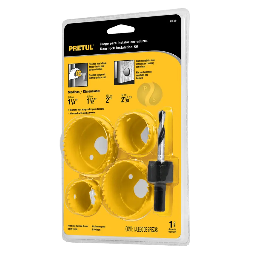 [23550] JUEGO PARA INSTALAR CERRADURAS 5 PIEZAS PRETUL