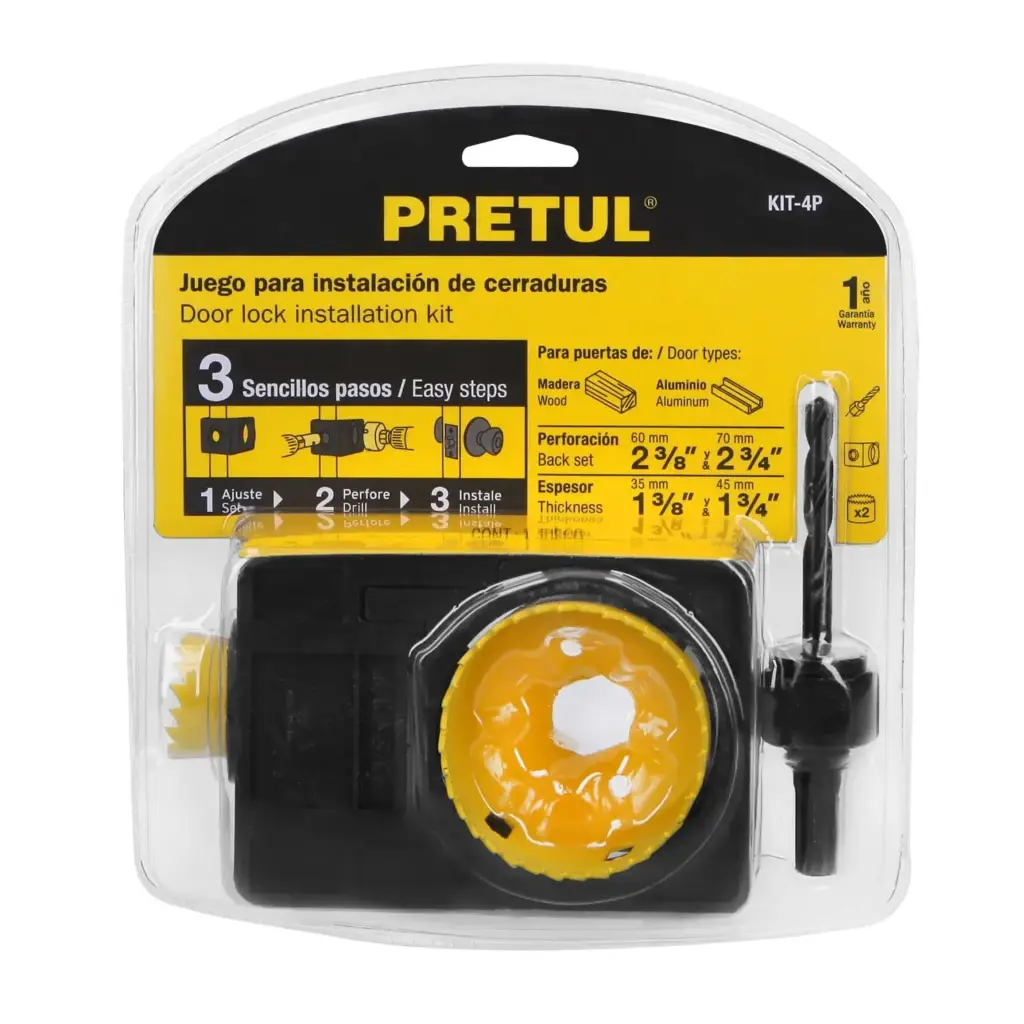 JUEGO PARA INSTALAR CERRADURAS 4 PIEZAS PRETUL