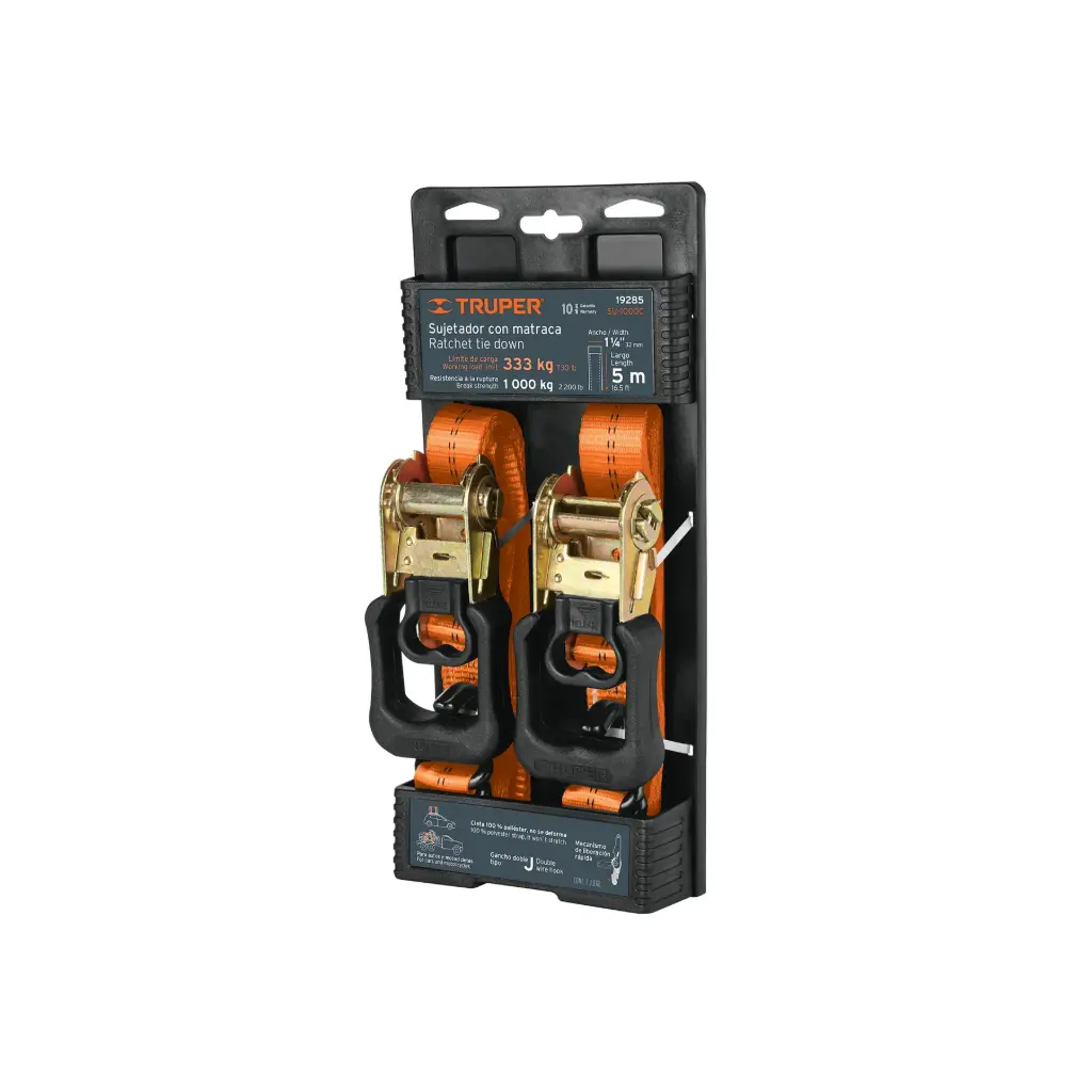 [19285] JUEGO DE 2 SUJETADORES CON RATCHET, MANERAL CON CUBIERTA DE PLASTICO , CARGA LIGERA 1000 KG TRUPER