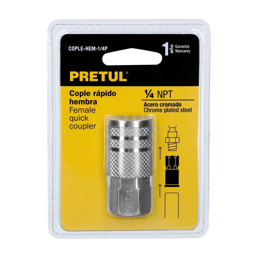 [27028] ACOPLES RAPIDO DE ACERO CROMADO HEMBRA 1/4" NPT , PRETUL