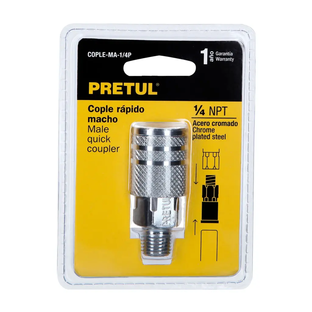 [27029] ACOPLES RAPIDO DE ACERO CROMADO MACHO 1/4" NPT , PRETUL