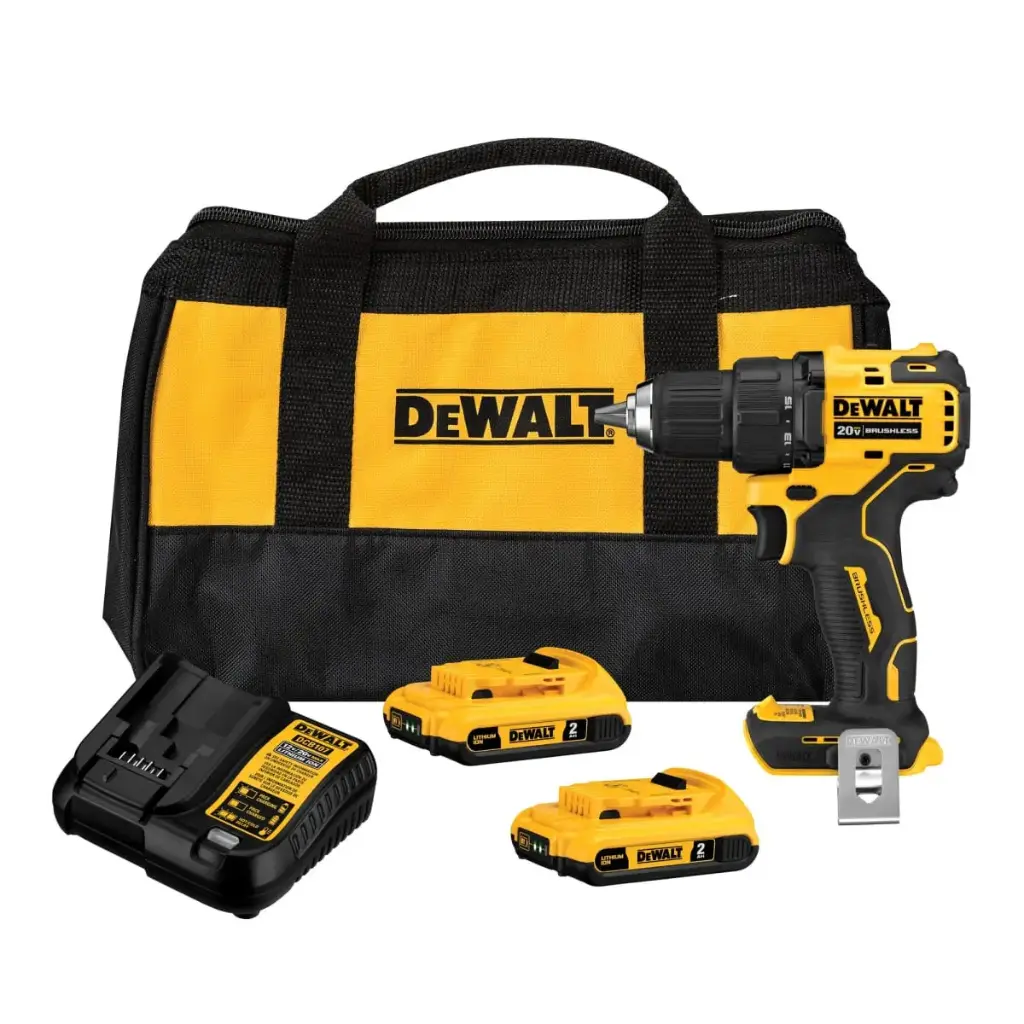 TALADRO INALAMBRICO 20V ATOMIC BRUSHLESS + 2 BATERIAS 20V MAX 2AH + CARGADOR + MALETA LONA