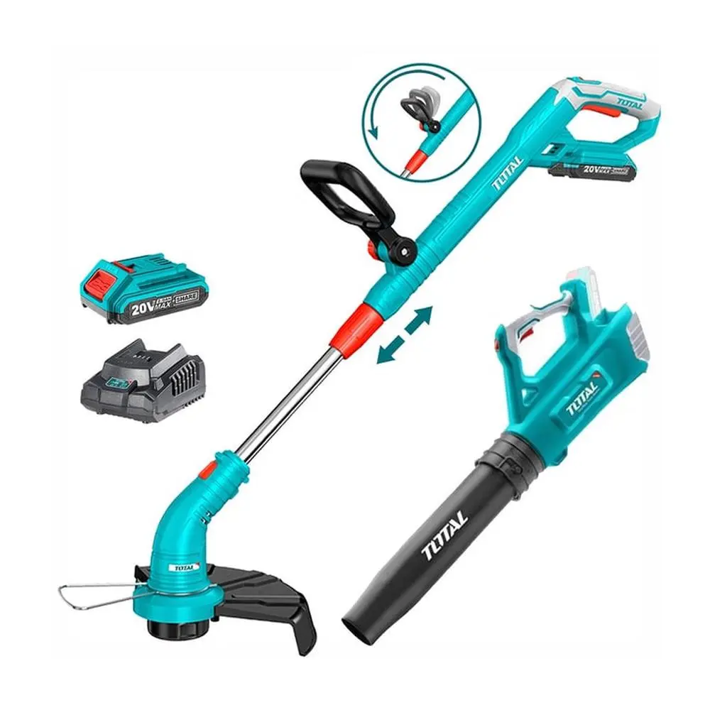 CORTADORA DE GRAS 20 V + SOPLADORA DE HOJAS 20 V + 2 BATERIAS DE 2 AH + CARGADOR TOTAL