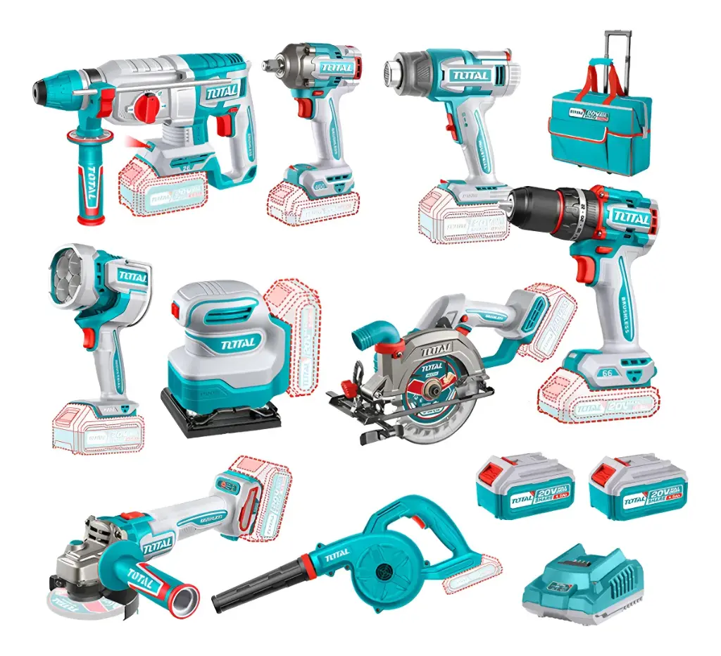 [TOSLI250381] COMBO 20V 9 EN 1. TALADRO, LLAVES, ROTOMARTILLO, AMOLADORA, LINTERNA Y MÁS 2X4.0AH + ACC-TOSLI250381-TOTAL