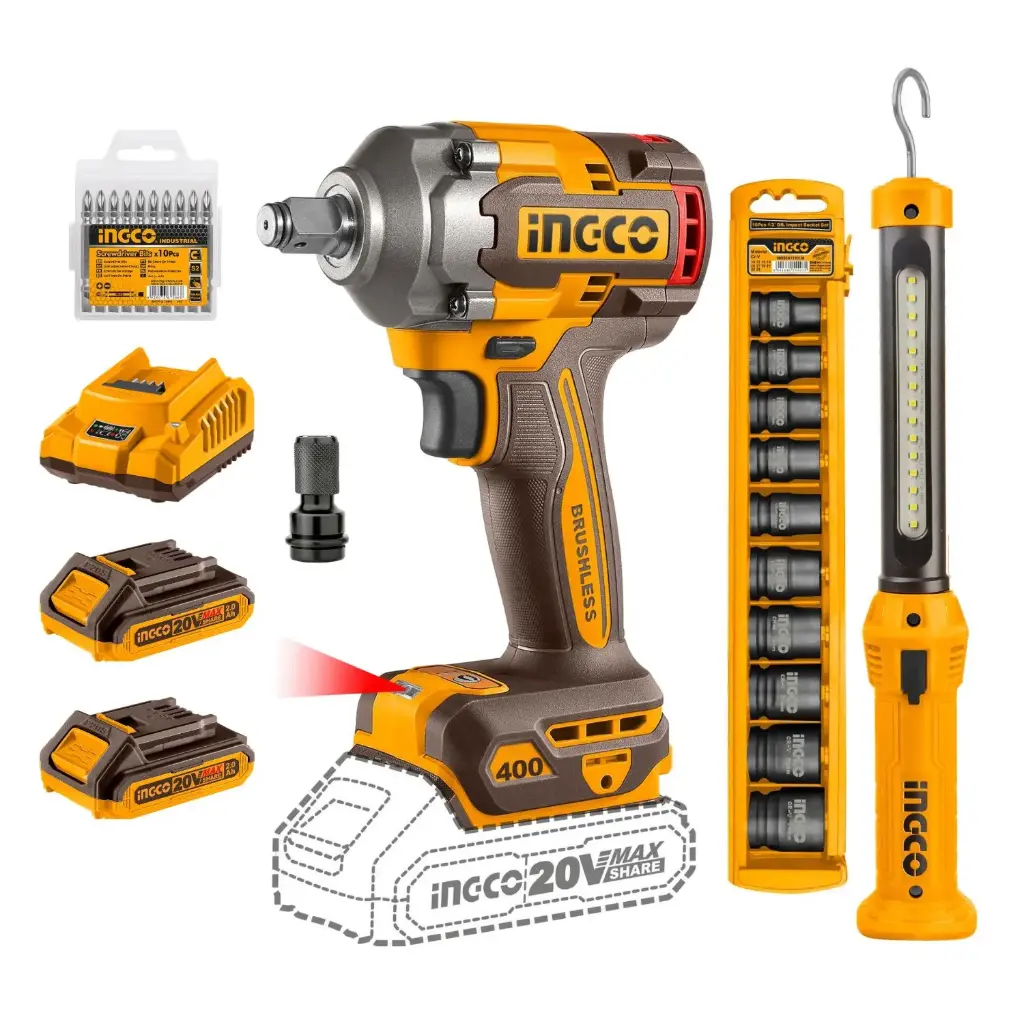 [COSLI23048] COSLI23048 KIT LLAVE IMP 1/2" 400 NM 20 V + LAMP + DADOS INGCO