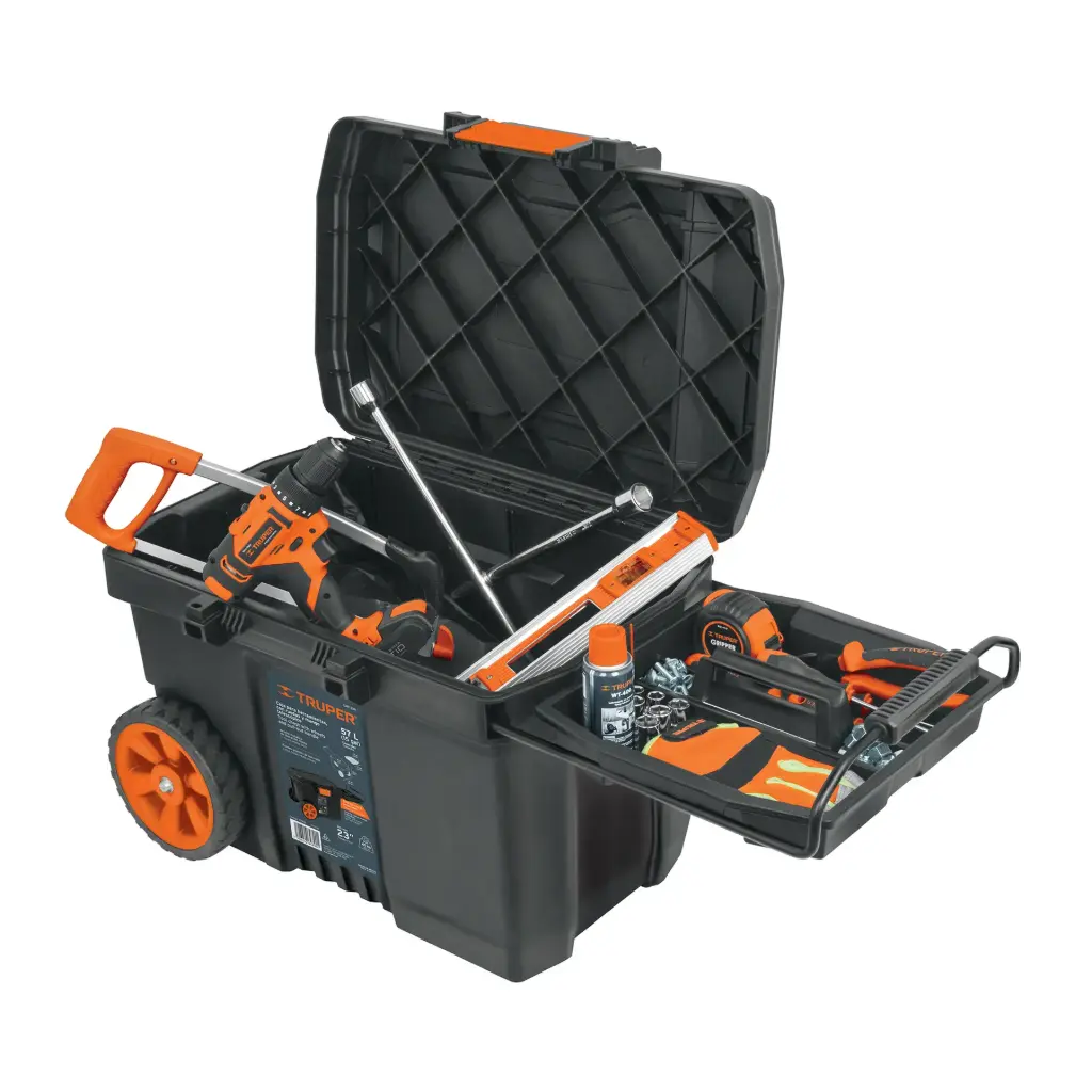 CAJA PARA HERRAMIENTAS CON RUEDAS Y MANGO TELESCOPICO 57 L-10902-TRUPER