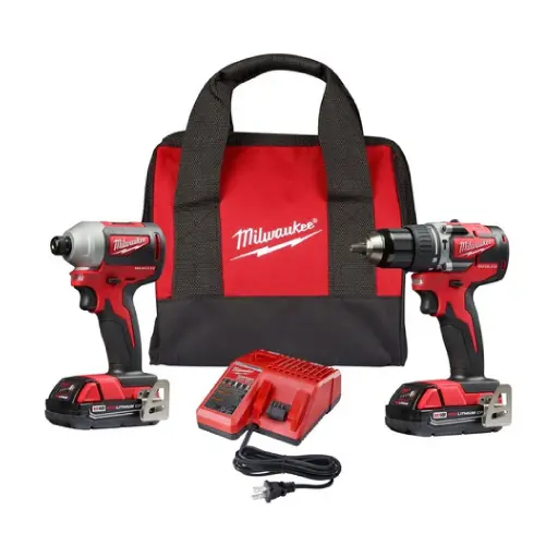 COMBO TALADRO PERCUTOR 62NM + ATORNILLADOR DE IMPACTO 1700LB INDUSTRIAL + 2 BATERIAS CP2.0 + CARGADOR EN MALETA LONA M18 MILWAUKEE