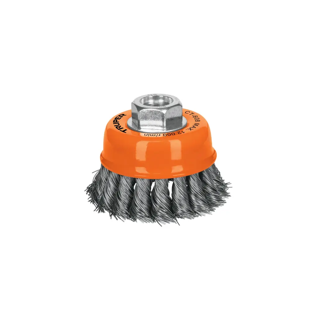 [14186] CARDA COPA 3" ALAMBRE ONDULADO FINO, EJE M14, TRUPER