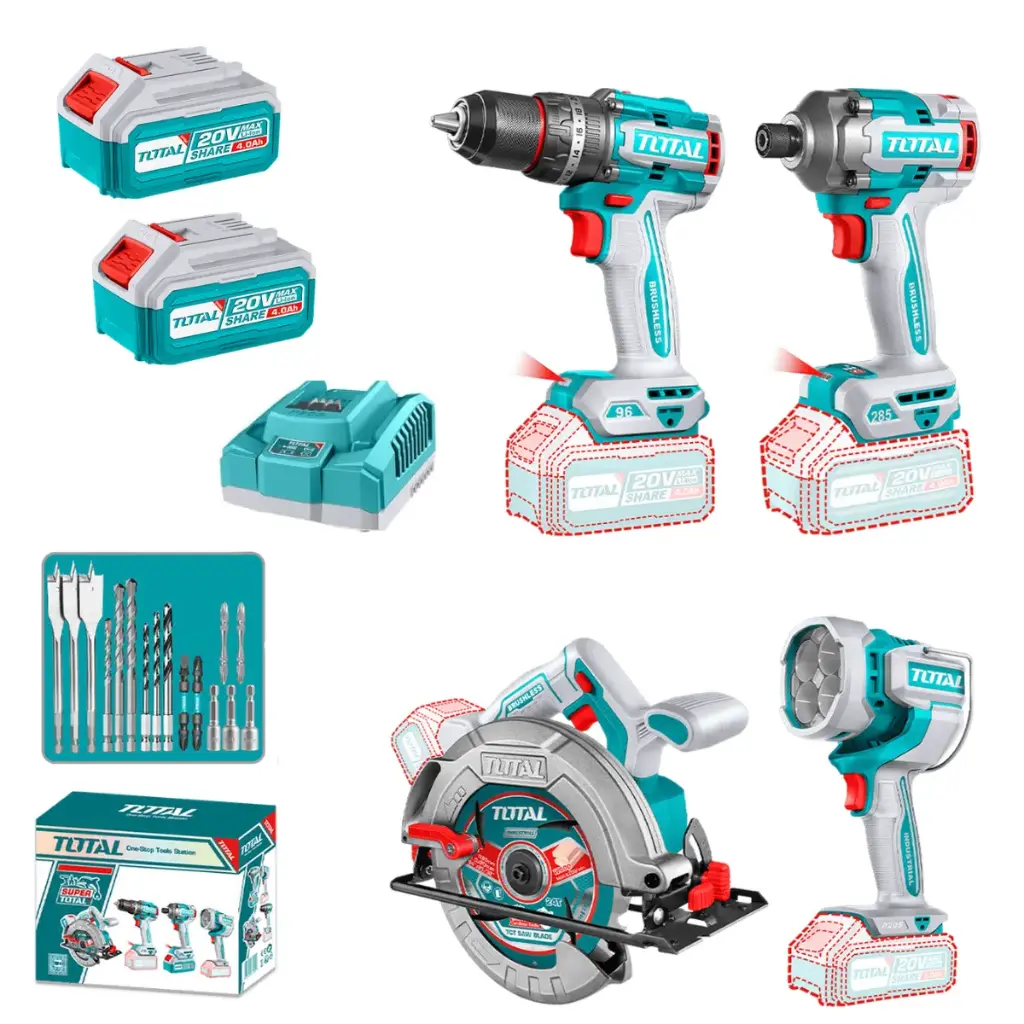 [TOSLI241297] COMBO 4 EN 1 TALADRO PER. 96NM + DESTORN. IMPAC 285NM + LINTERNA + SIERRA 2X4.0AH + ACC INDUSTRIAL