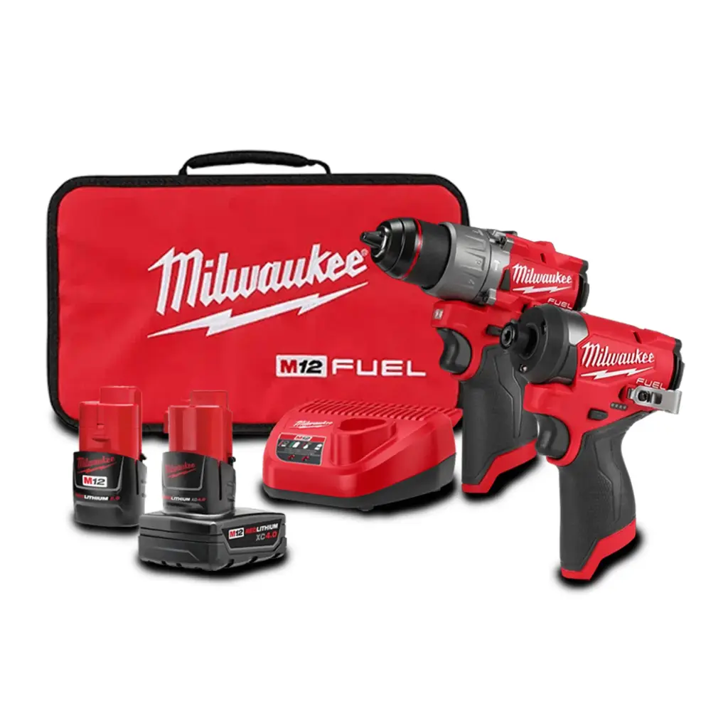 [3497-22] KIT COMBINADO INALAMBRICO M12 FUEL ULTIMA GENERACION MILWAUKEE TALADRO PERCUTRO 1/2 , DESTORNILLADOR 1/4 , BATERIA 4,0 BATE 2,0 CARGADOR M12