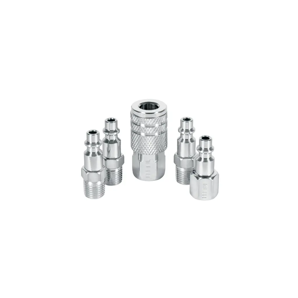 [27021] JUEGO DE ACOPLE F Y CONECTORES DE LATON 5 PIEZAS, CONEXION RAPIDA, 1/4 NPT, CORAL-5  PRETUL