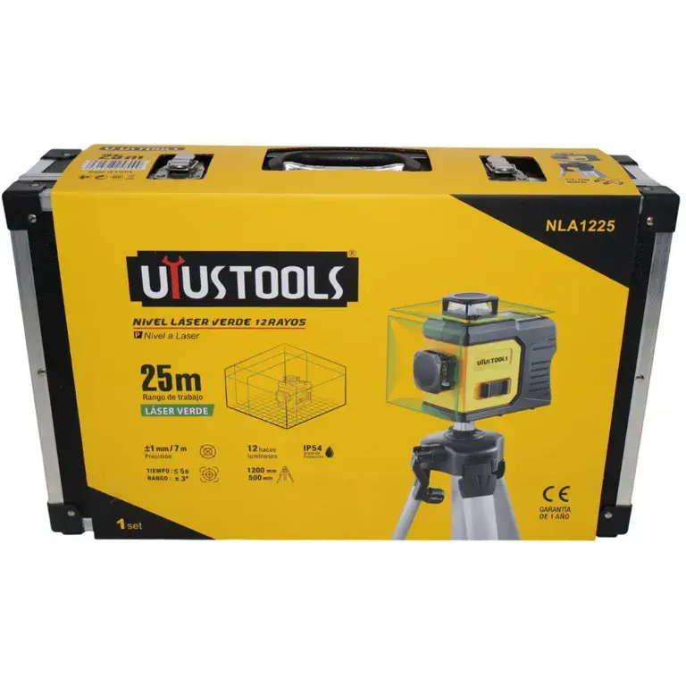 [NLA1225] NIVEL LASER VERDE 12 LINEAS + TRIPODE + ACCESORIOS - 12.5MT DE ALCANCE UYUSTOOLS
