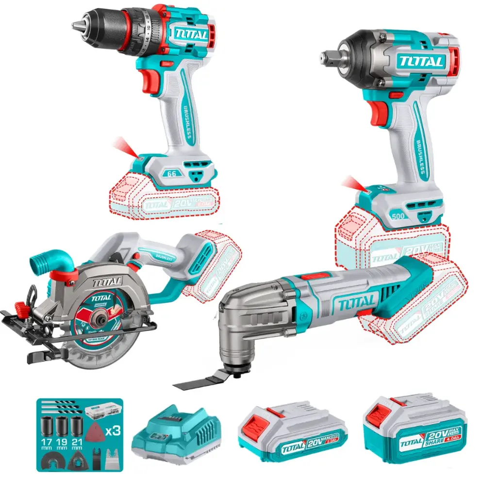 [TOSLI241169] COMBO 20V TALADRO + LLAVE IMPACTO + MULTI H. + SIERRA 1X2.0AH + 1X4.0AH INDUSTRIAL EDIC.LIMITADA