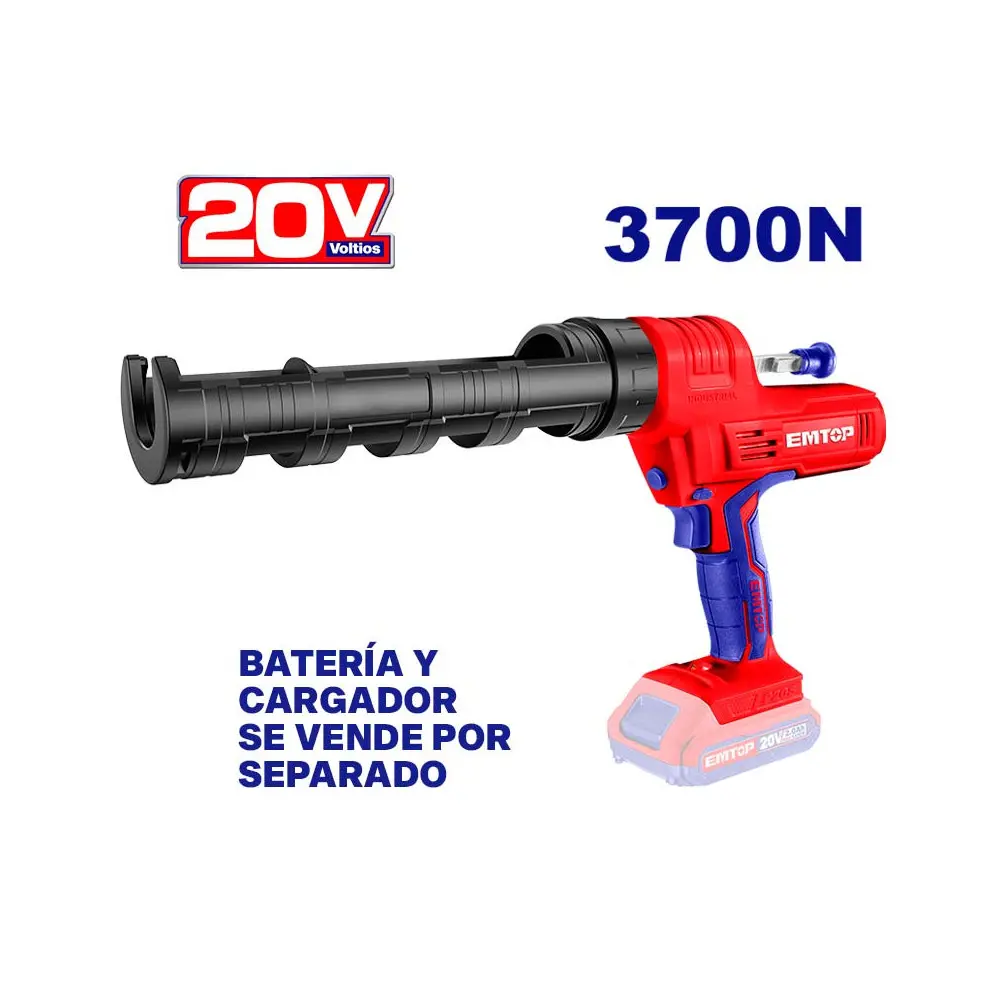 PISTOLA APLICADOR DE SILICONA 10" 20V. SIN BATERIA. EMTOP