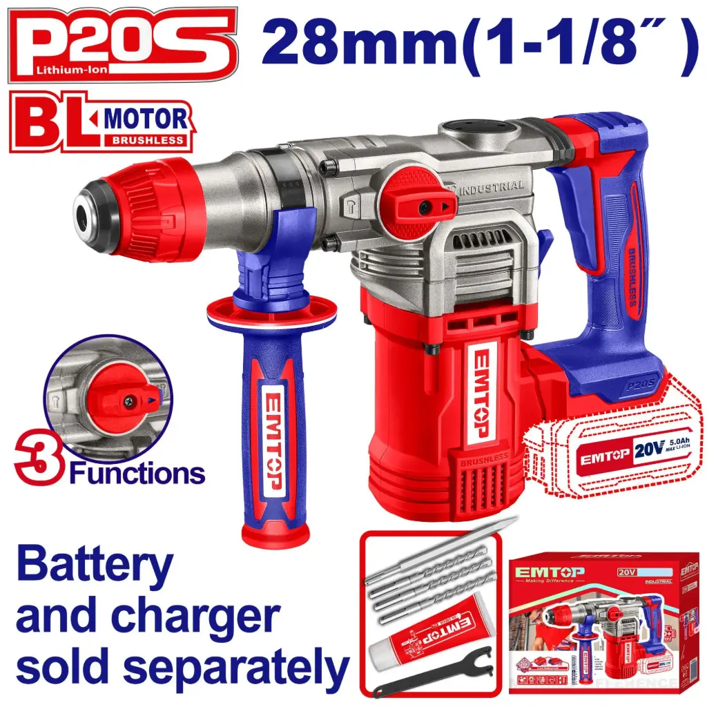 [ELRH20288] ROTOMARTILLO SDS PLUS 20V 4,5J BARETOOL EMTOP