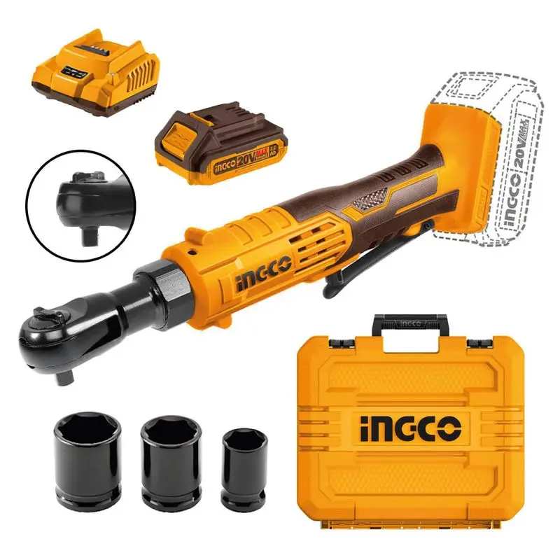 LLAVE RACHET INALAMBRICA 20V INGCO + BATERIA 2AH + CARGADOR + MALETA