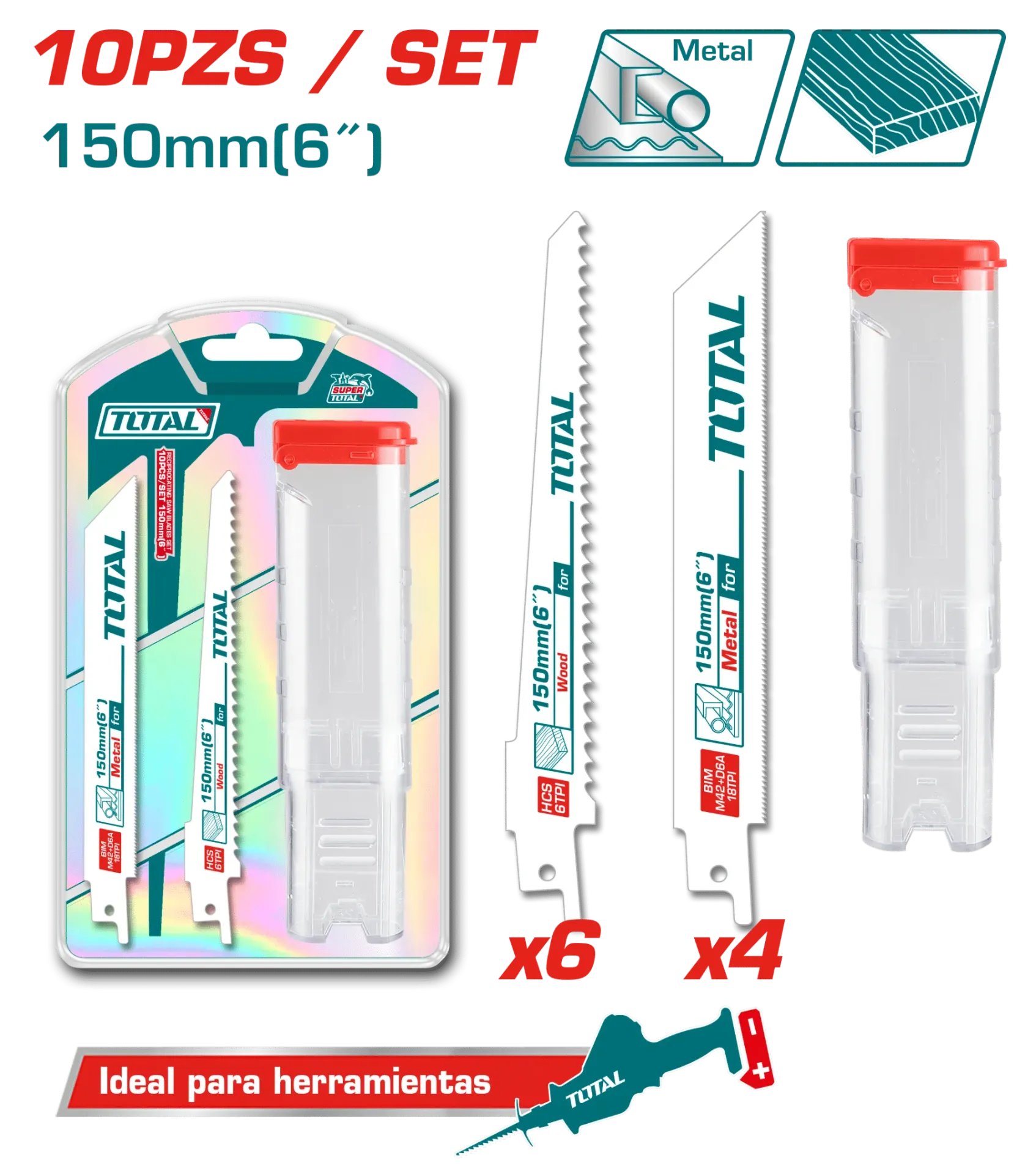 JUEGO X10PCS CUCHILLA PARA SIERRA SABLE BIMETALICA HCS-TAC521002-TOTAL