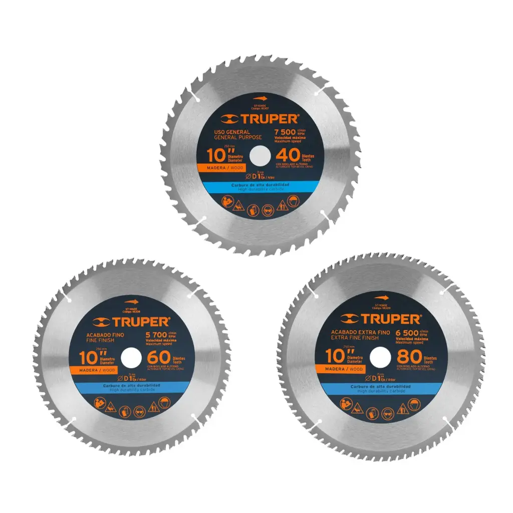 DISCO SIERRA 10" PARA MADERA, 40 DIENTES CENTRO 1" TRUPER