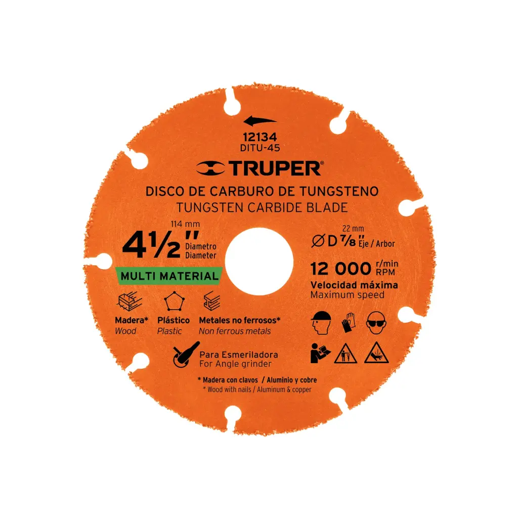 DISCO 4-1/2" MULTIMATERIAL DE CARBURO DE TUNGSTENG TRUPER